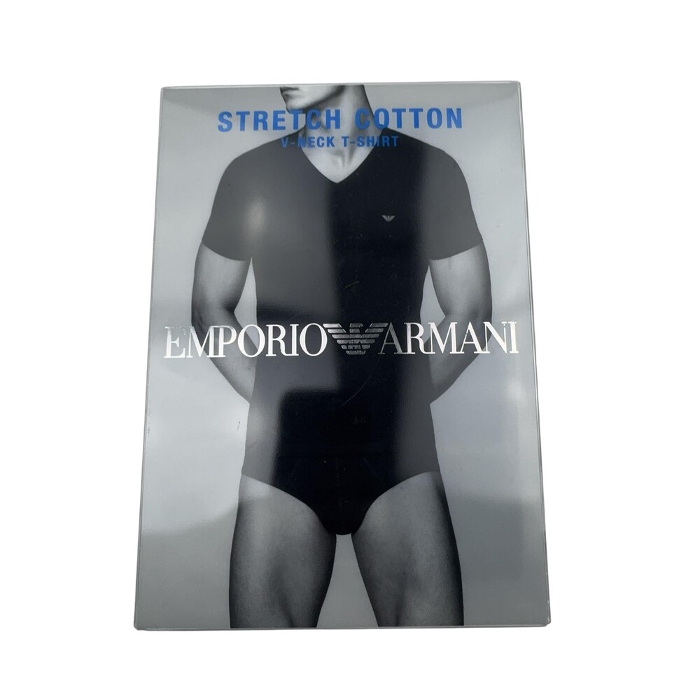 Emporio Armani Shirt Mens Small White Stretch Cotton V-Neck Undershirt